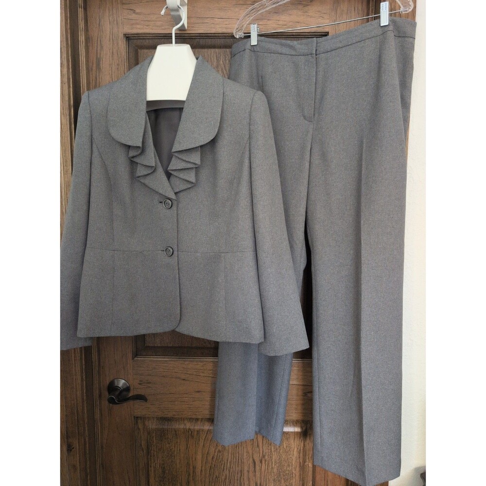 Le Suit Charcoal Gray Womens 2-Button Pleated Blazer Pants Trouser Suit Size 16